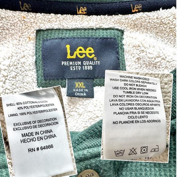 Lee Thermal Waffle Knit Sherpa Lined Henley Sweater 2XL Outdoor Chore Shacket - Picture 7 of 16